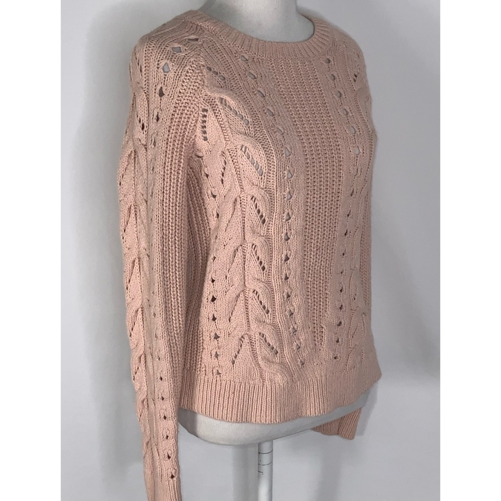Lucky Brand Dusty Pink Cable Knit Crew Neck Ribbed Trim Casual Sweater S - Picture 5 of 13